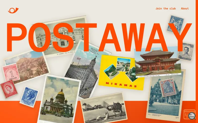 Screenshot of Postaway — Send a vintage postcard online