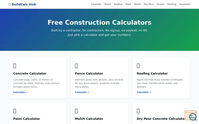 Screenshot of BuildCalc Hub