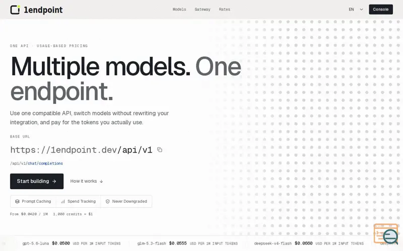 Screenshot of 1endpoint — One API for every model