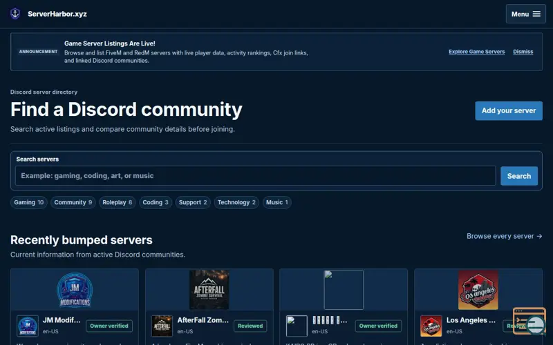 Screenshot of ServerHarbor
