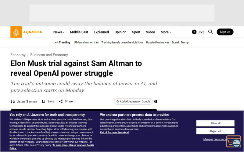 Screenshot of Aljazeera