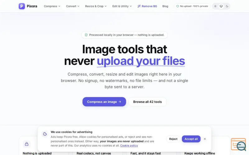 Screenshot of Pixoratools, a launch using Google