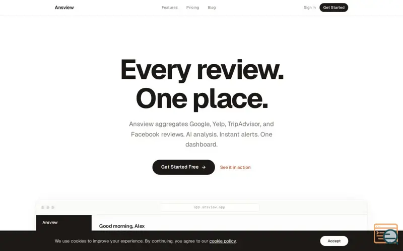 Screenshot of Ansview, a launch using Tripadvisor