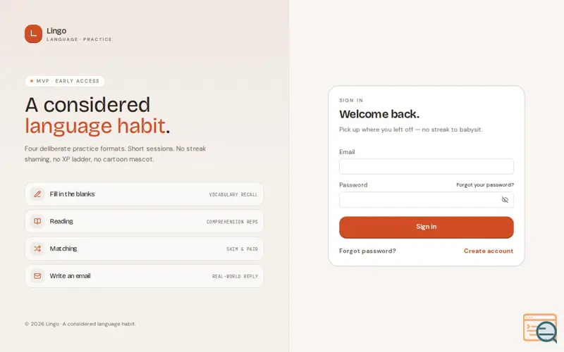 Screenshot of Lingo — A considered language habit