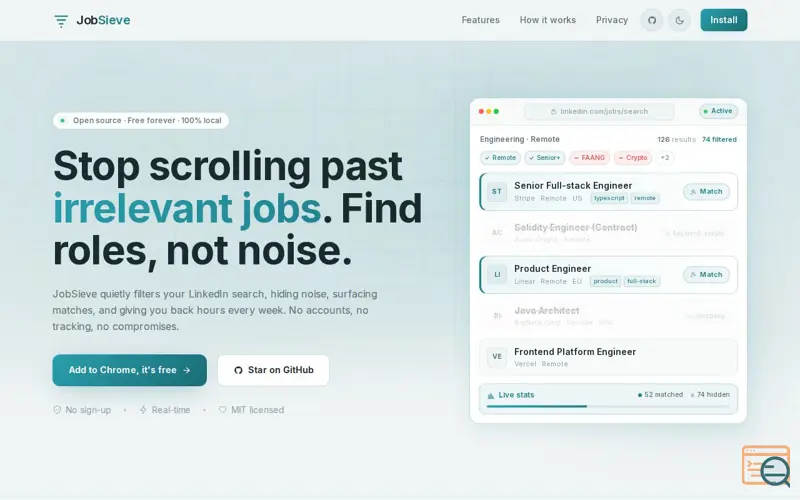Screenshot of JobSieve