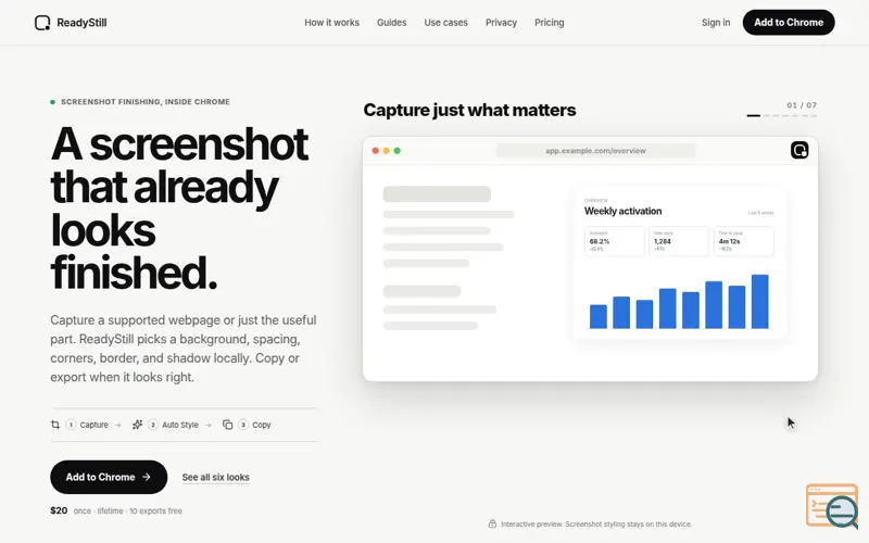 Screenshot of ReadyStill, a launch using Vercel DNS