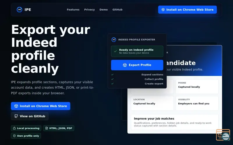 Screenshot of Indeed Profile Exporter
