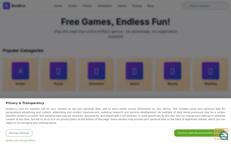 Screenshot of BooBoo.cc, a launch using GameMonetize
