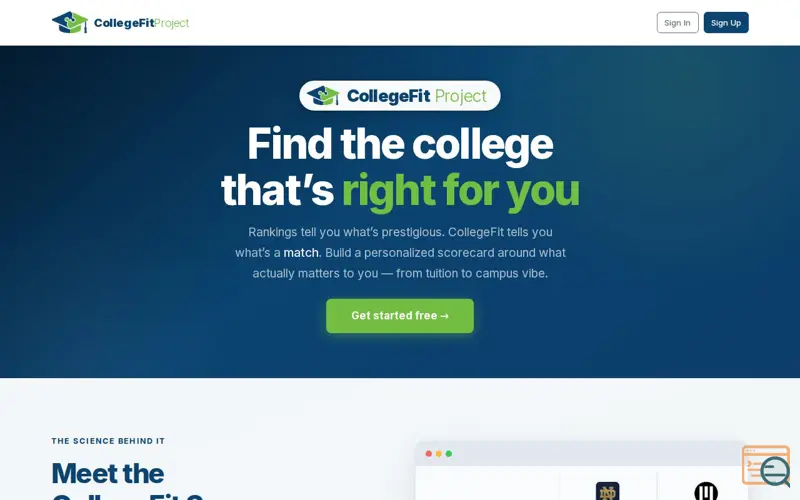 Screenshot of College Fit Project, a launch using PostHog