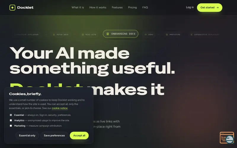 Screenshot of Docklet — Publish AI-made pages as live, shareable links