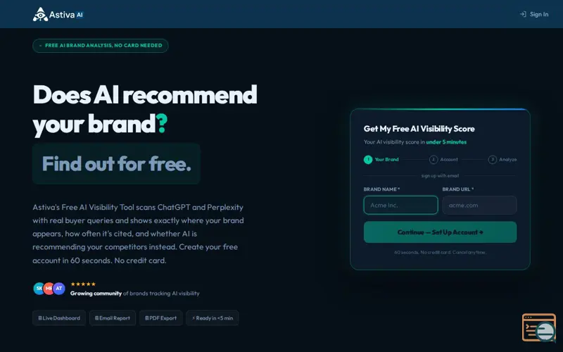 Screenshot of Free AI Brand Visibility Analysis, a launch using Ceph