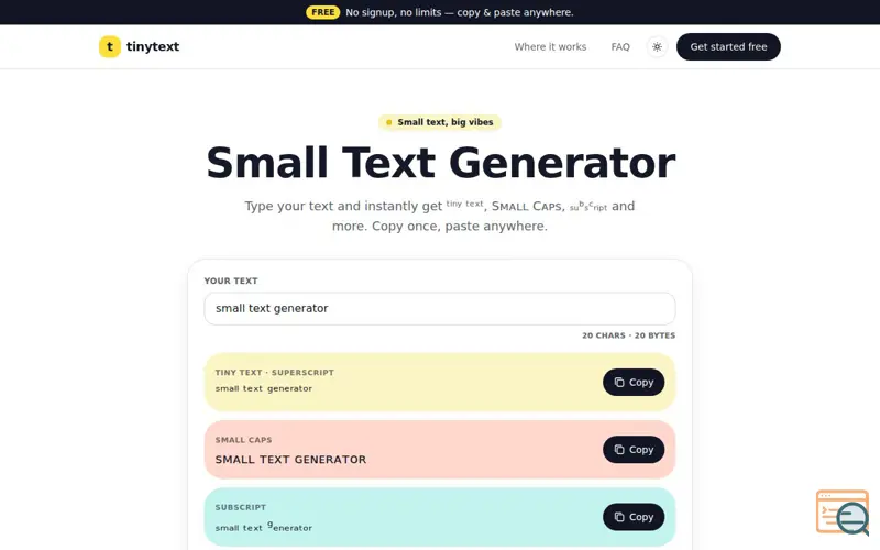 Screenshot of TinyText.io, a launch using LaunchSoar