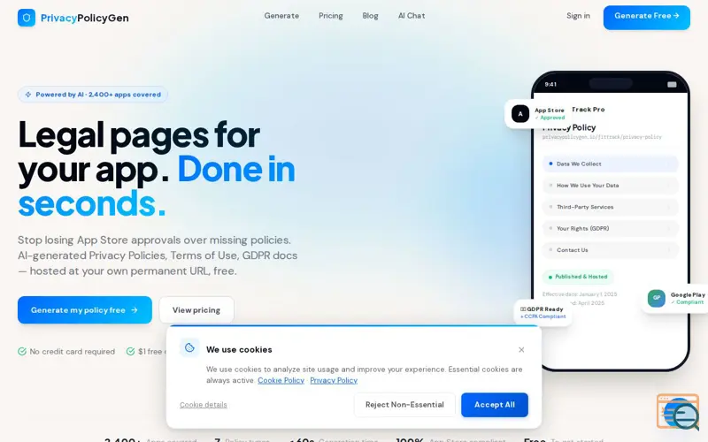 Screenshot of PrivacyPolicyGen.io