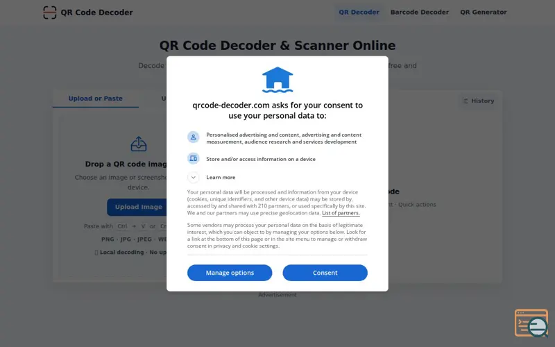 Screenshot of QR Code Decoder