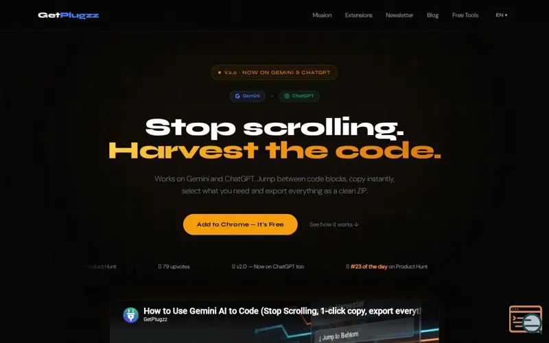 Screenshot of AI Code Harvester for Gemini & ChatGPT