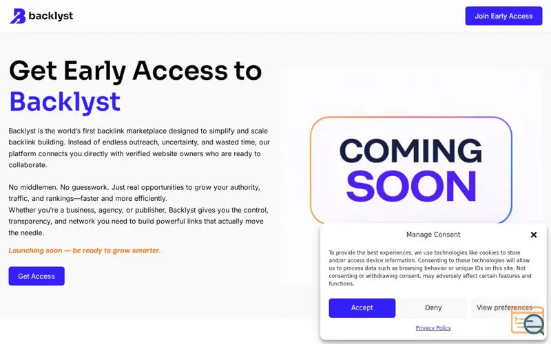 Screenshot of Backlyst, a launch using Jetpack