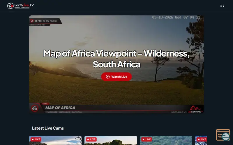 Screenshot of EarthLive.TV, a launch using Flags API