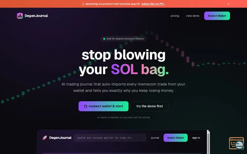 Screenshot of DegenJournal — AI Trading Journal for Solana Degens