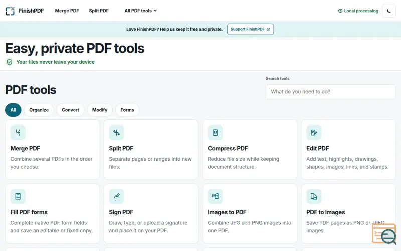 Screenshot of FinishPDF