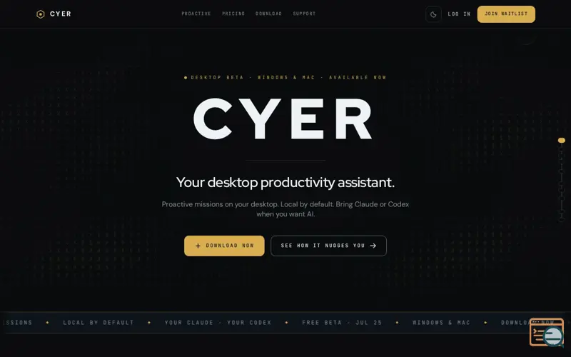 Screenshot of Cyer — Proactive desktop missions | Windows & Mac