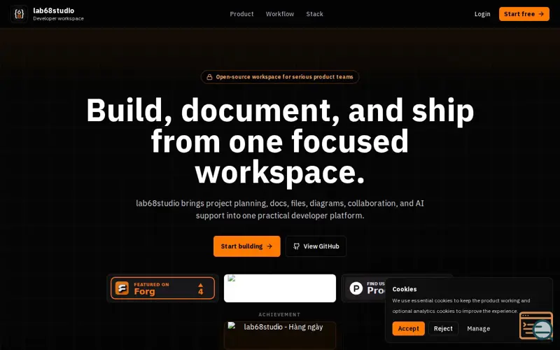 Screenshot of lab68studio, a launch using Forg.to