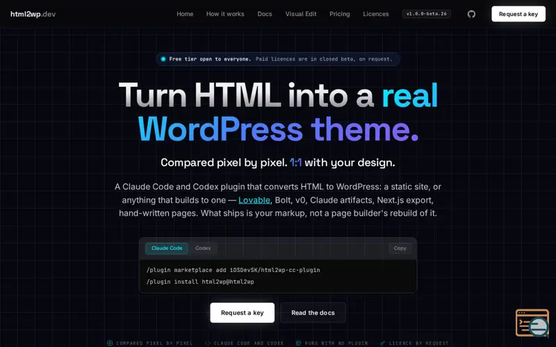 Screenshot of html2wp - Turn a static site into a real WordPress theme