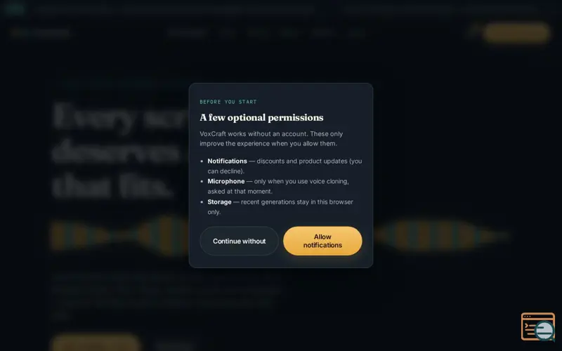 Screenshot of VoxCraft — Text to voice, crafted