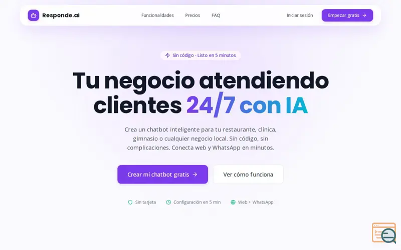 Screenshot of Responde.ai — Chatbots for your business, a launch using Elementor Cloud