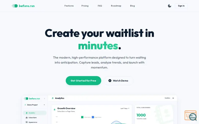 Screenshot of before.run — The Waitlist Platform