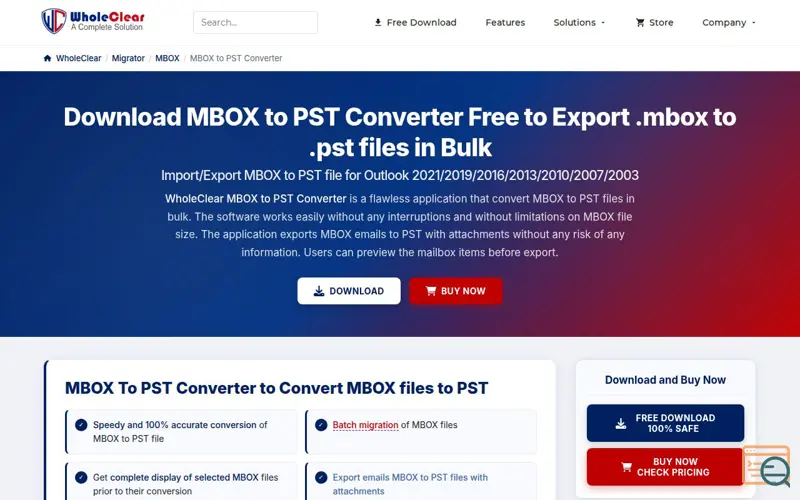 Screenshot of WholeClear MBOX to PST Converter
