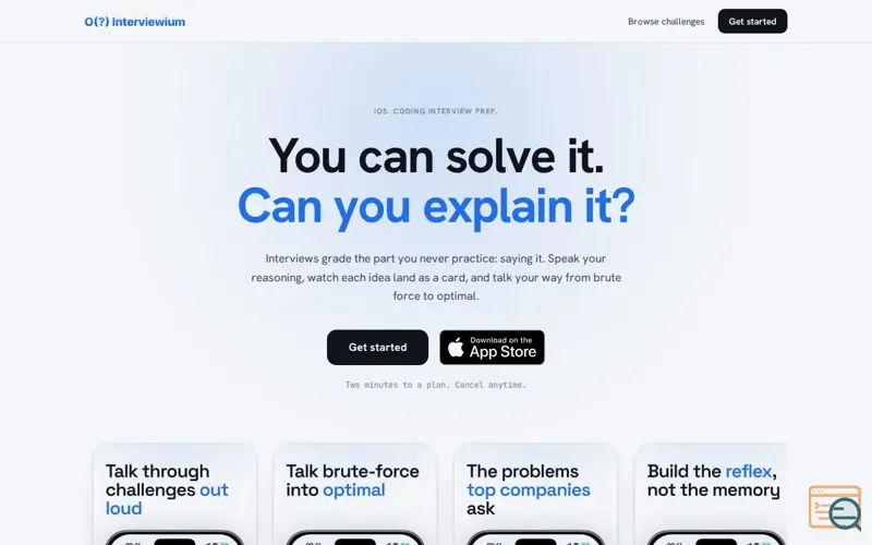 Screenshot of Interviewium: practice coding interviews out loud