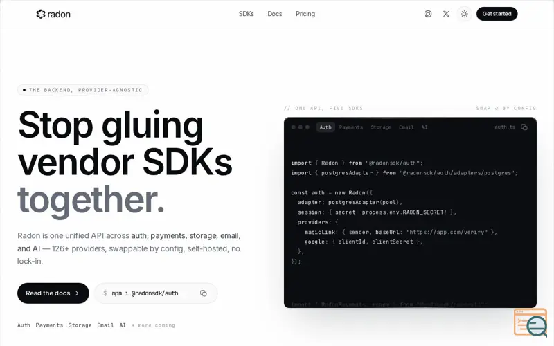 Screenshot of Radon — Auth you'll never migrate away from