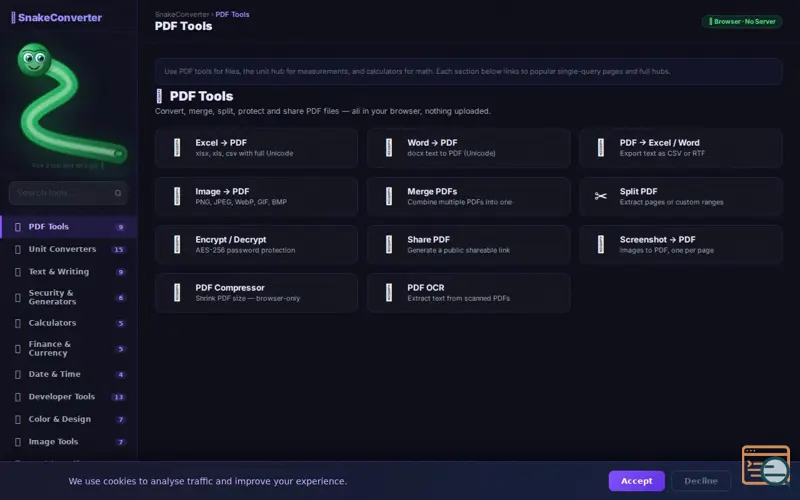 Screenshot of SnakeConverter-Online Tools & Converters