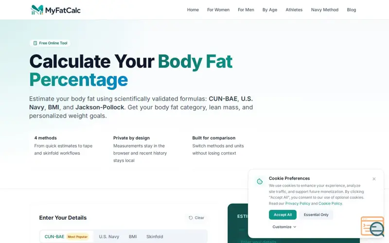 Screenshot of MyFatCalc.com