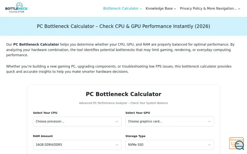 Screenshot of PC bottleneck calculator 