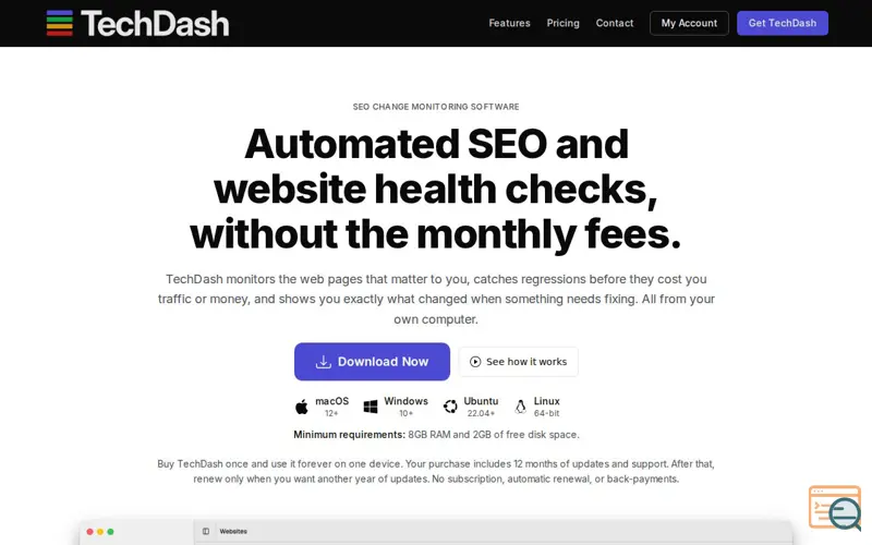 Screenshot of TechDash, a launch using Fathom