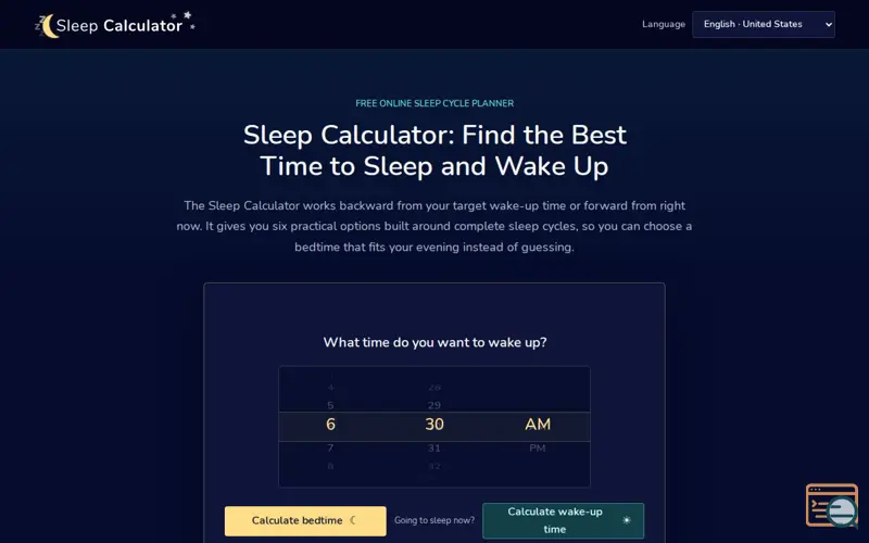 Screenshot of Sleep Calculator
