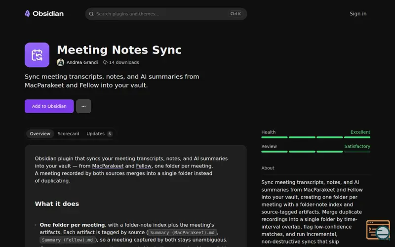 Screenshot of Meeting Notes Sync