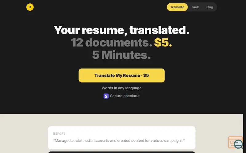 Screenshot of The Resume Translator