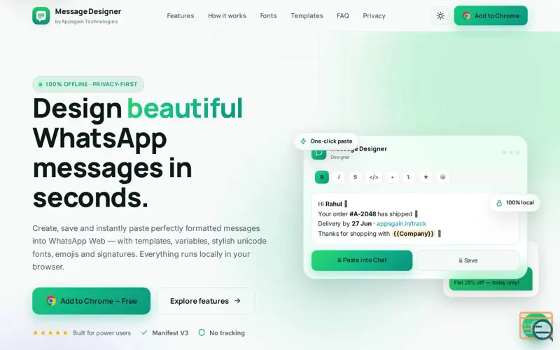 Screenshot of WhatsApp Message Designer Pro