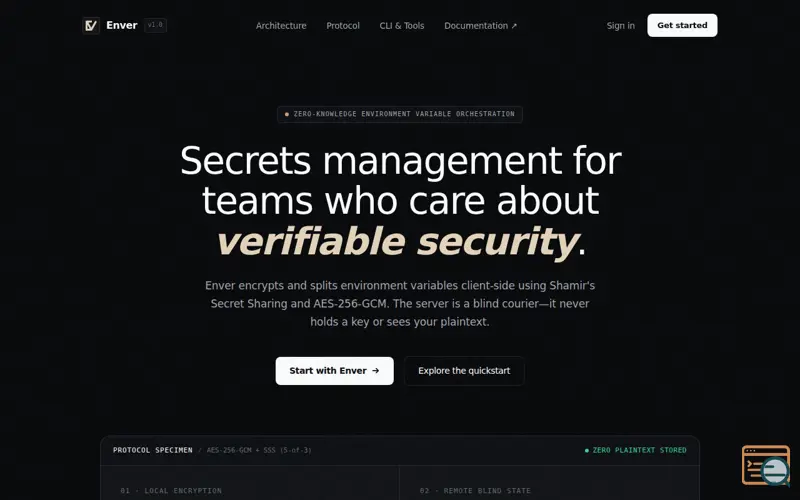 Screenshot of Enver — Zero-Knowledge Secrets Management