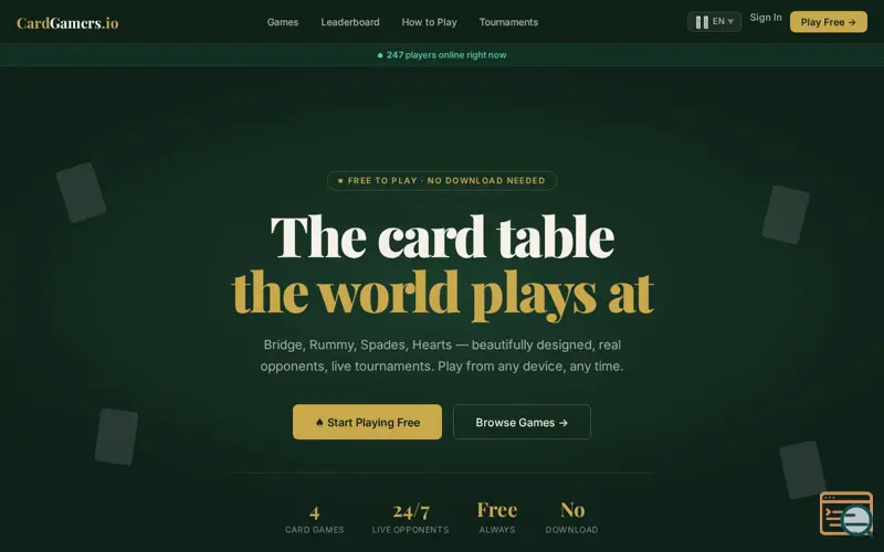 Screenshot of CardGamers.io — Play Card Games Free Online