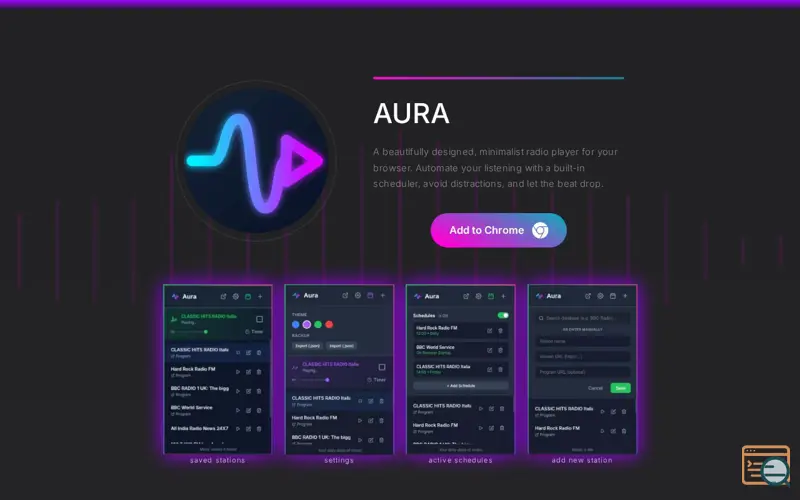 Screenshot of Aura - Simple Radio Player, a launch using Hostido Email