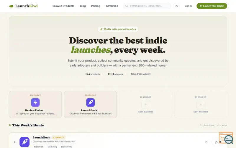 Screenshot of LaunchKiwi — Discover the best indie projects & startup launches