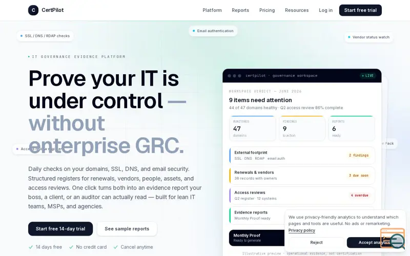 Screenshot of CertPilot