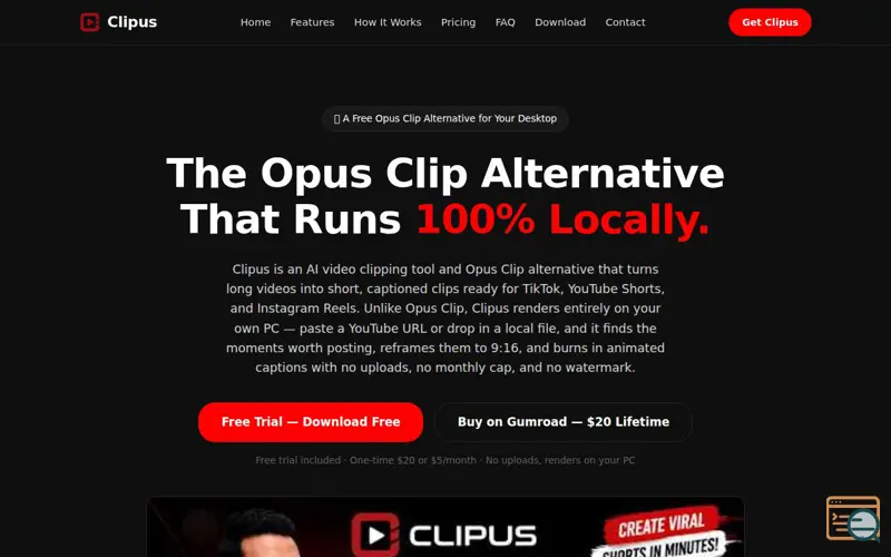 Screenshot of Clipus — AI Video Clipping Tool for Viral Shorts