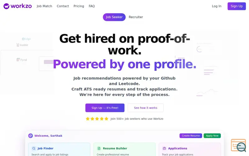 Screenshot of Workzo.io