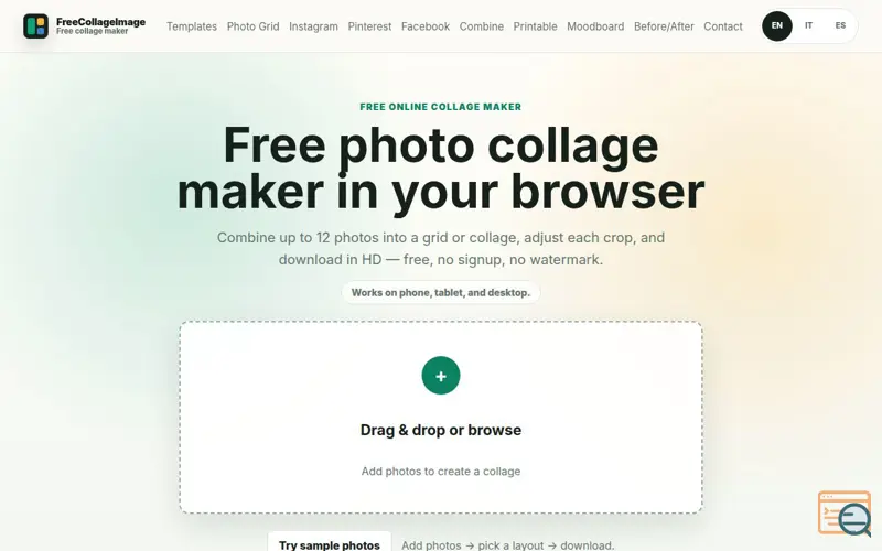 Screenshot of FreeCollageImage