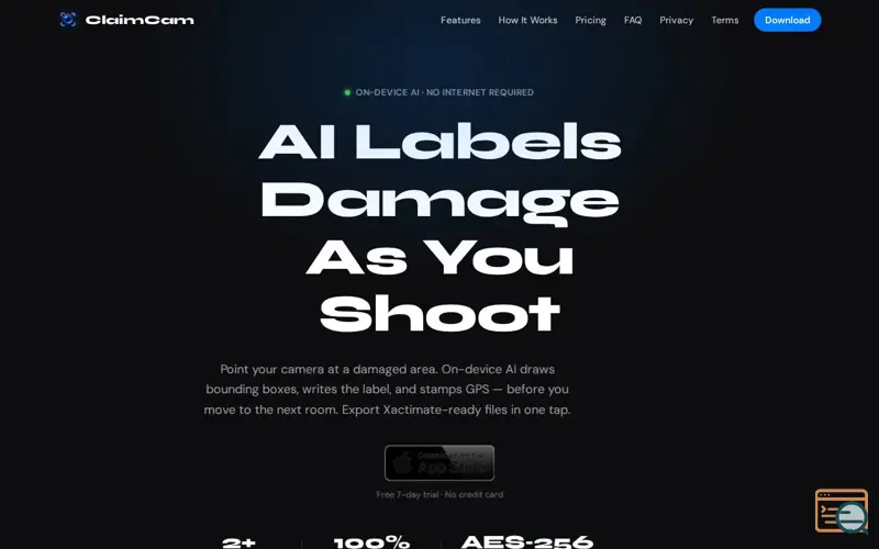 Screenshot of https://claimcam.app/