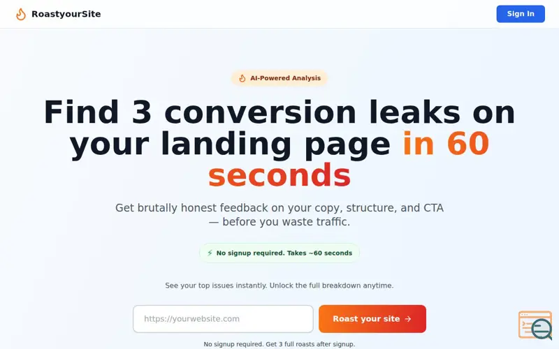 Screenshot of RoastyourSite